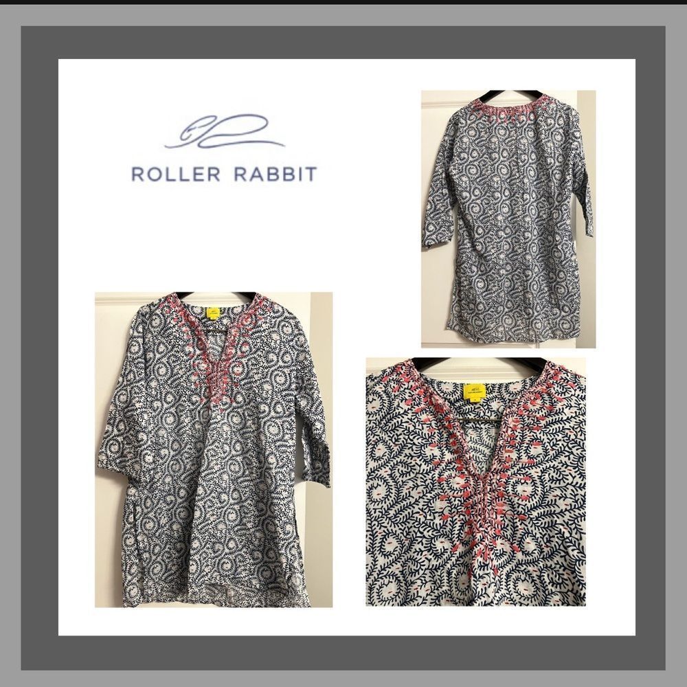 Roller Rabbit Edessa Embroidered Kurt’s Tunic Top Size M